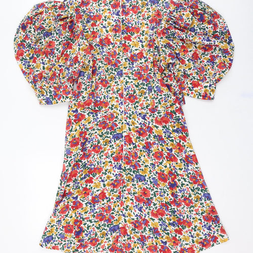 Girl In Mind Womens White Floral Polyester Fit & Flare  Size 12  V-Neck Zip