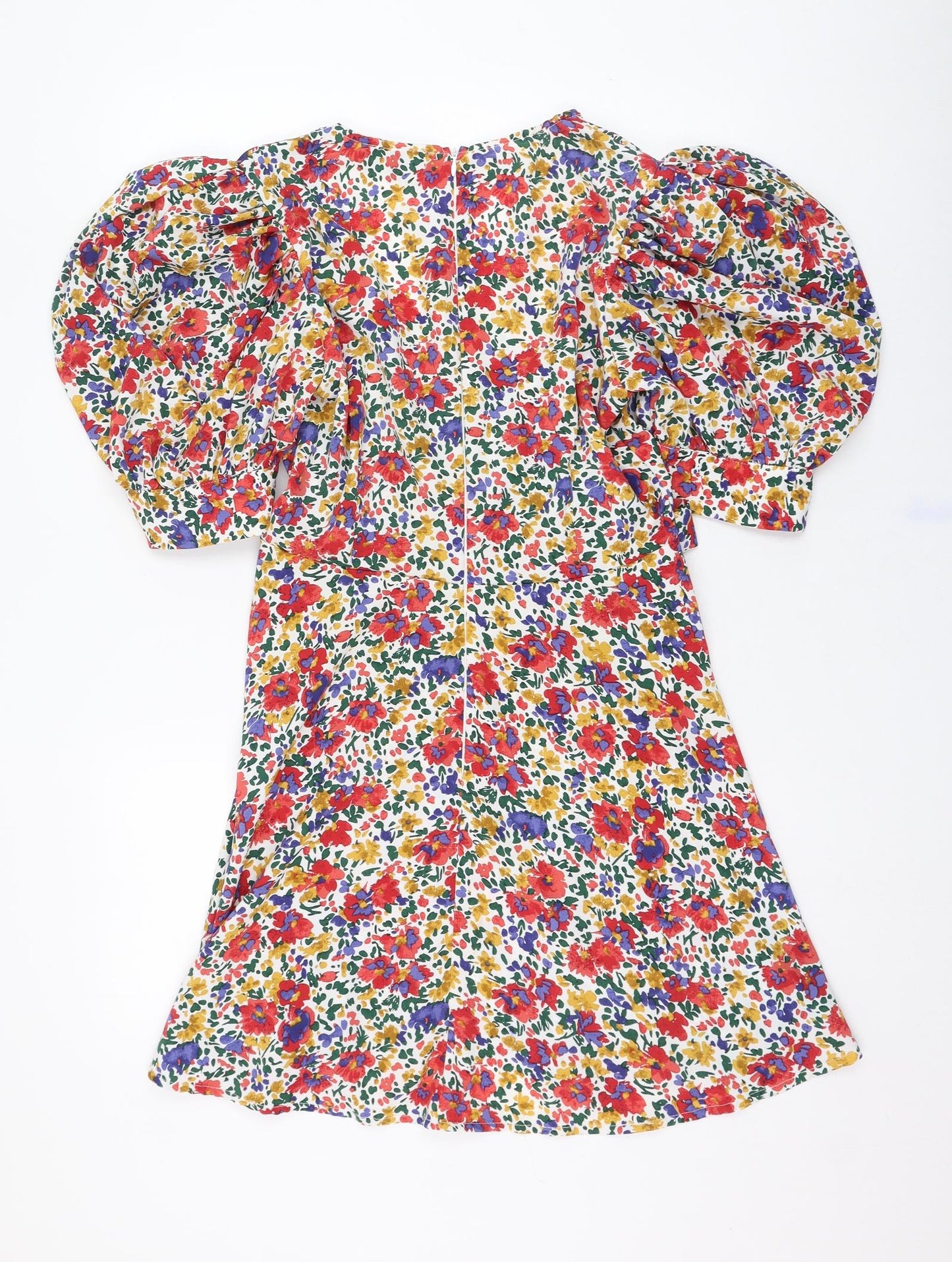 Girl In Mind Womens White Floral Polyester Fit & Flare  Size 12  V-Neck Zip