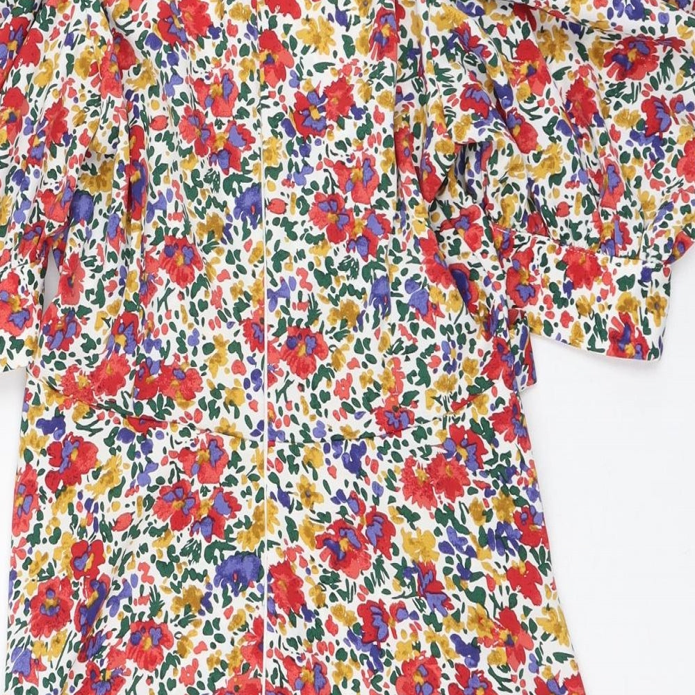 Girl In Mind Womens White Floral Polyester Fit & Flare  Size 12  V-Neck Zip