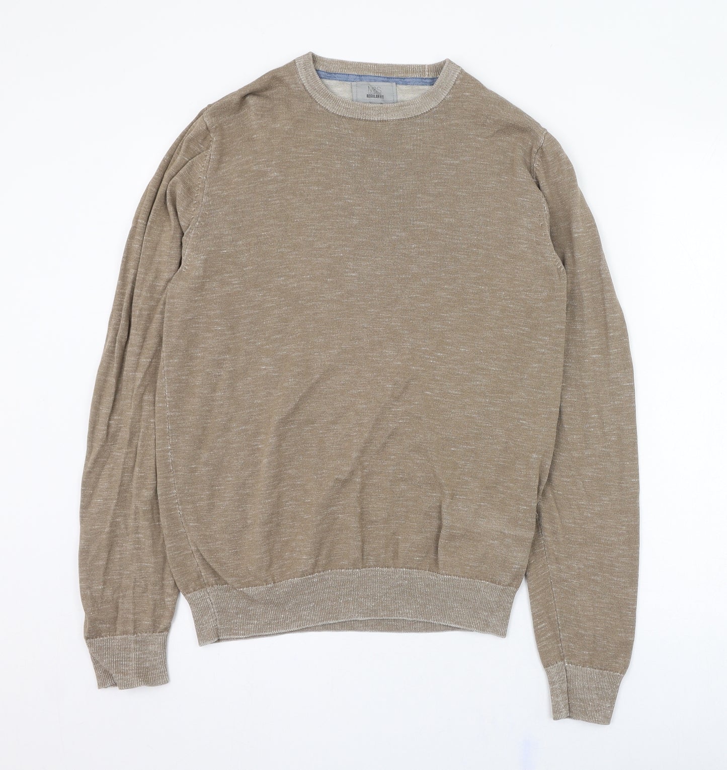 Marks and Spencer Mens Brown Round Neck  Cotton Pullover Jumper Size S