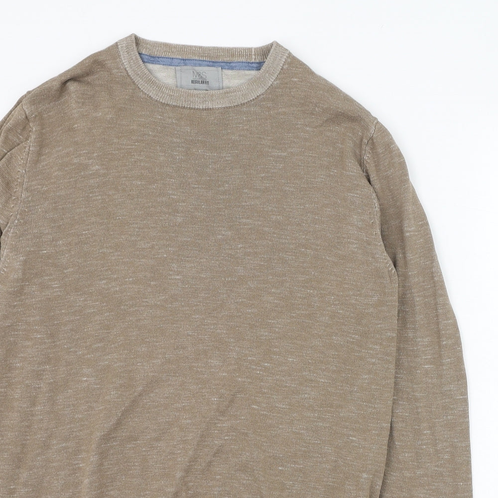 Marks and Spencer Mens Brown Round Neck  Cotton Pullover Jumper Size S