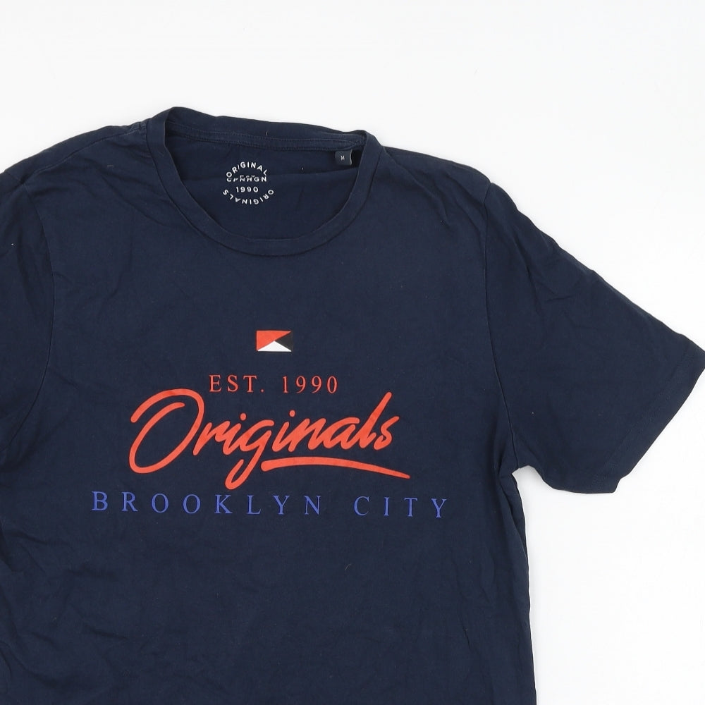 JACK & JONES Mens Blue  Cotton  T-Shirt Size M Round Neck  - Originals