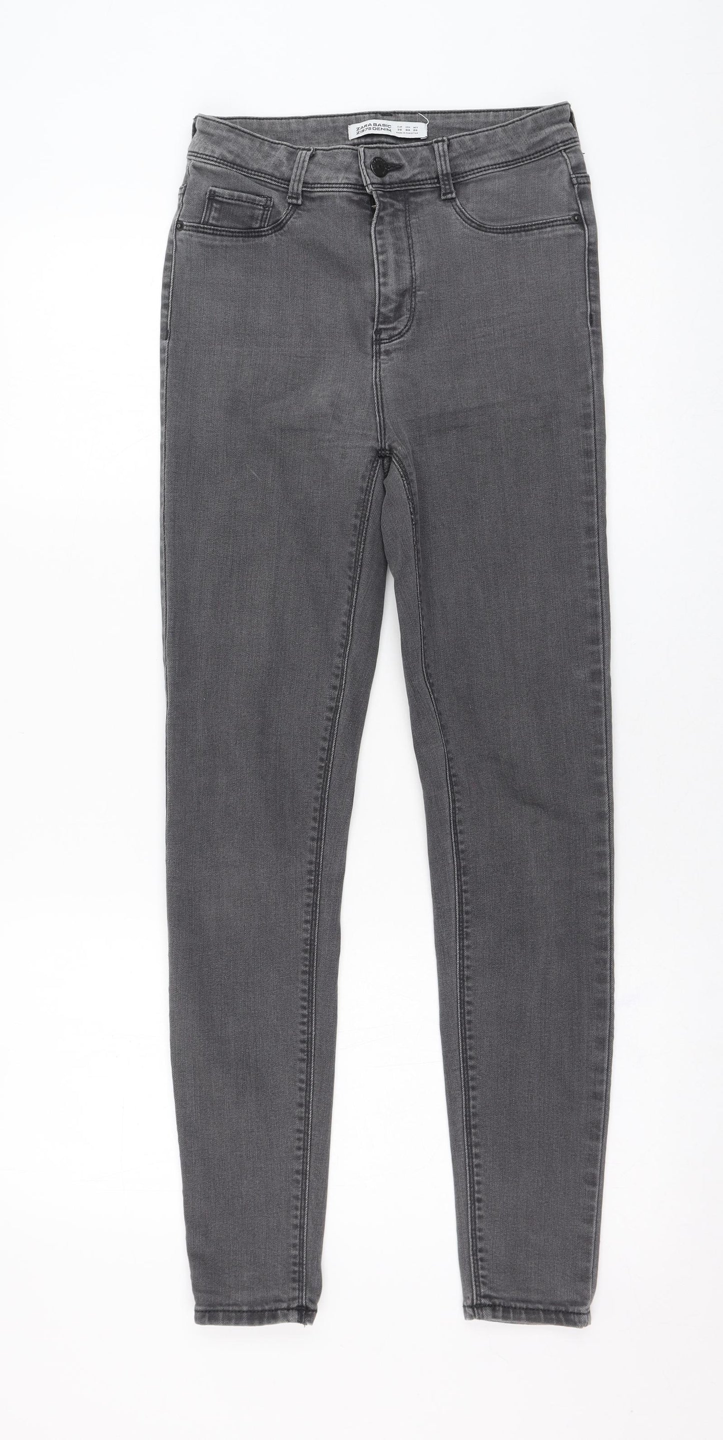 Zara Womens Grey  Cotton Skinny Jeans Size 8 L28 in Regular Zip