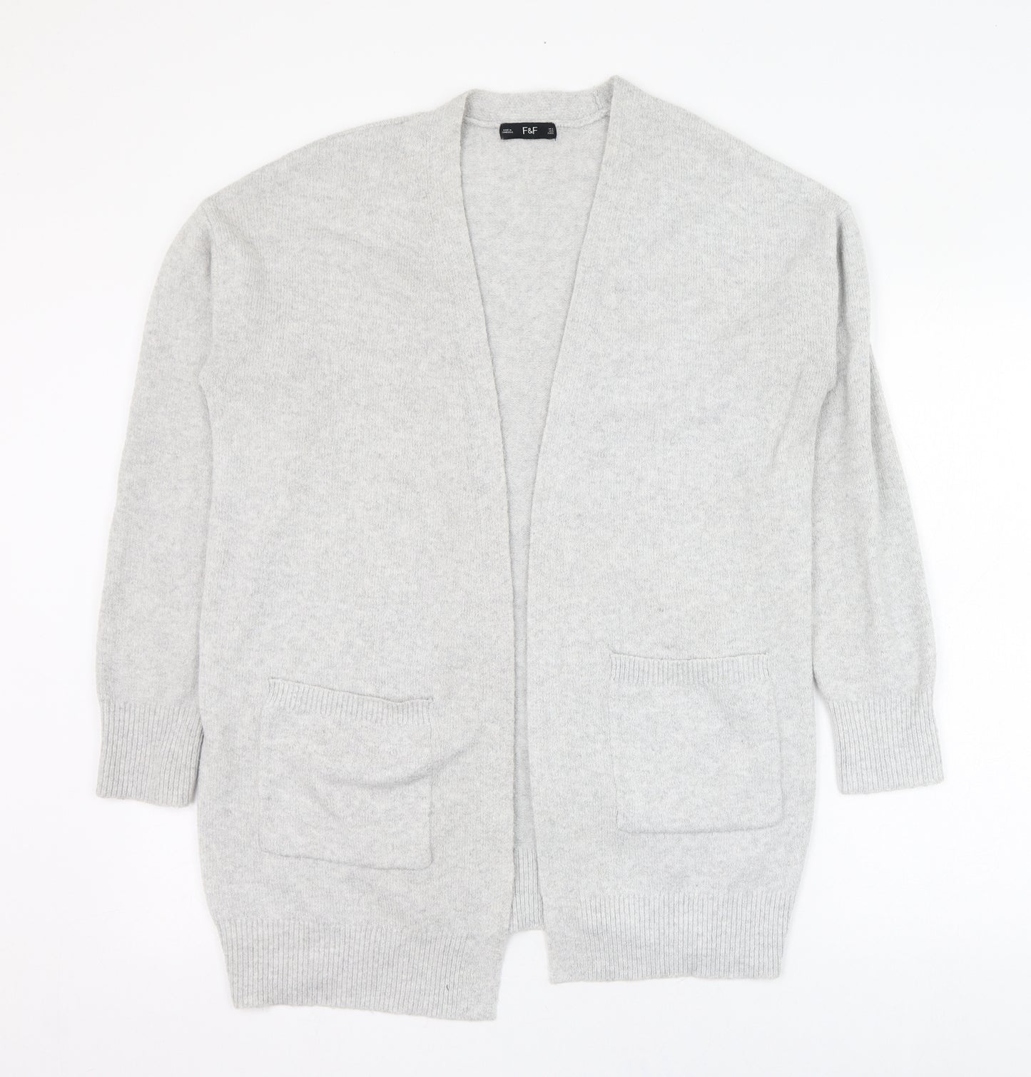 F&F Womens Grey Round Neck  Polyester Cardigan Jumper Size S