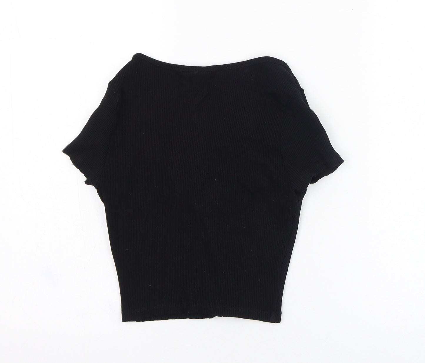 H&M Womens Black  Viscose Cropped T-Shirt Size S Scoop Neck