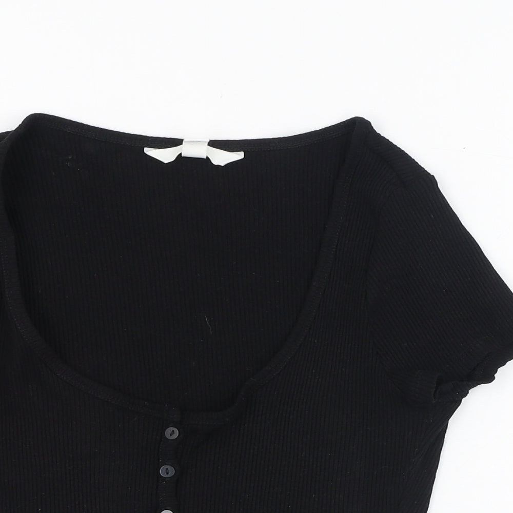 H&M Womens Black  Viscose Cropped T-Shirt Size S Scoop Neck