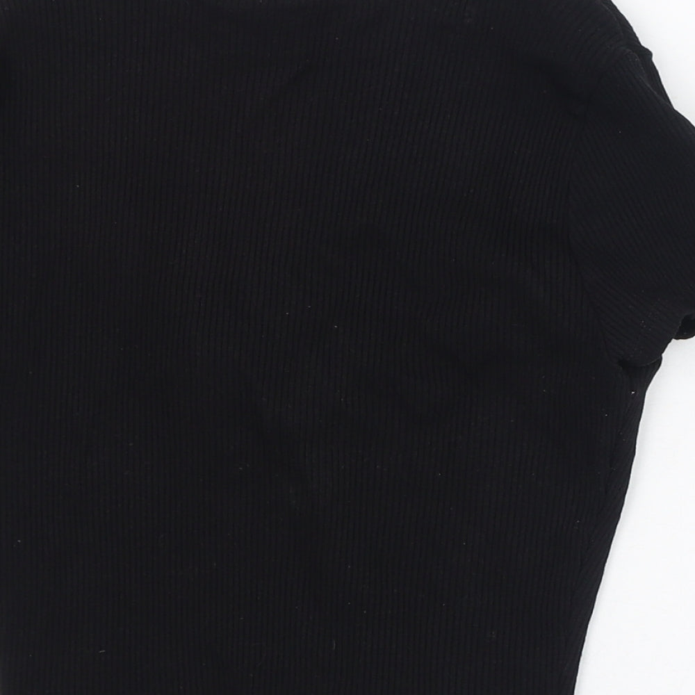 H&M Womens Black  Viscose Cropped T-Shirt Size S Scoop Neck