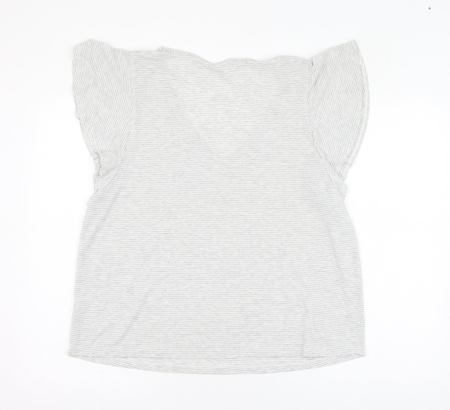 Dunnes Stores Womens Grey Striped Polyester Basic T-Shirt Size L V-Neck - Loungewear