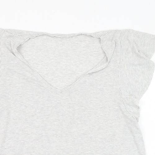 Dunnes Stores Womens Grey Striped Polyester Basic T-Shirt Size L V-Neck - Loungewear