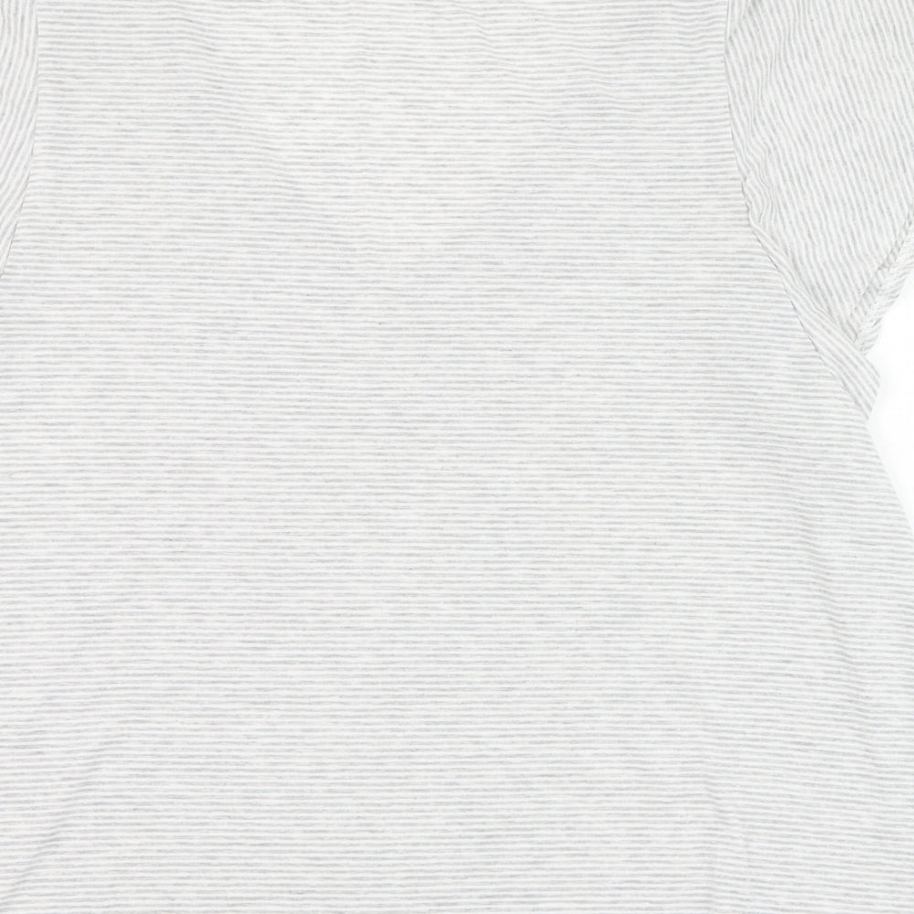 Dunnes Stores Womens Grey Striped Polyester Basic T-Shirt Size L V-Neck - Loungewear