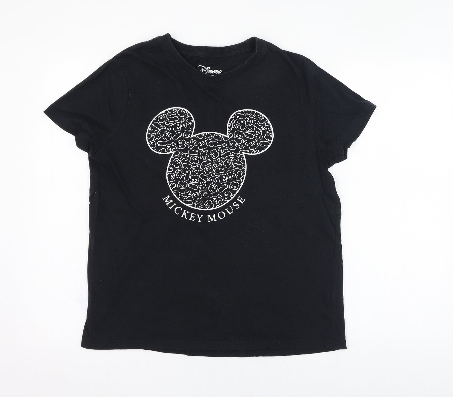 Primark Womens Black  Cotton Basic T-Shirt Size 12 Round Neck - Mickey Mouse