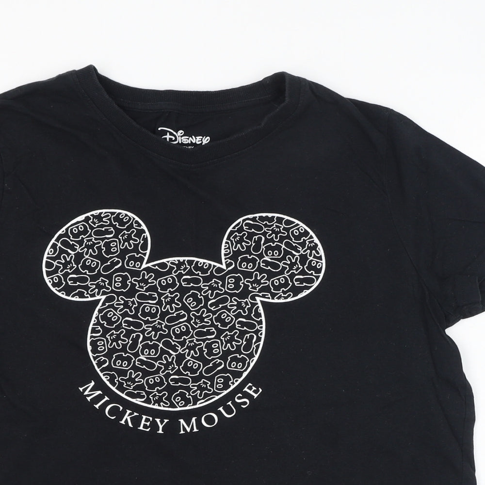 Primark Womens Black  Cotton Basic T-Shirt Size 12 Round Neck - Mickey Mouse