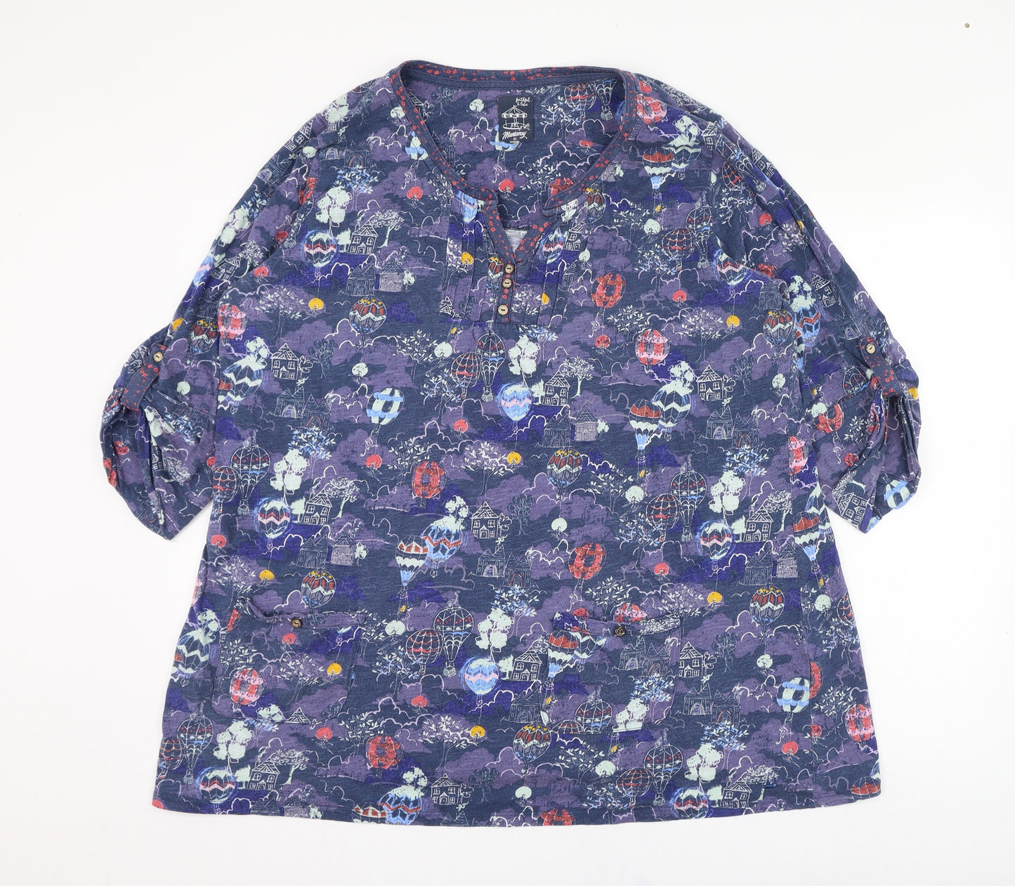 MANTARAY PRODUCTS Womens Blue  Cotton Tunic T-Shirt Size 22 Round Neck - Hot air balloon