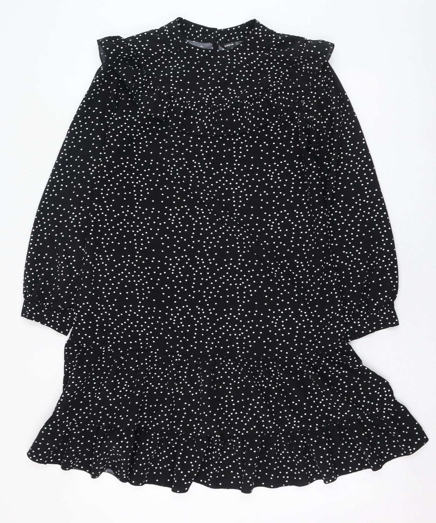 SheIn Womens Black Polka Dot Polyester Trapeze & Swing  Size 8  Round Neck Pullover