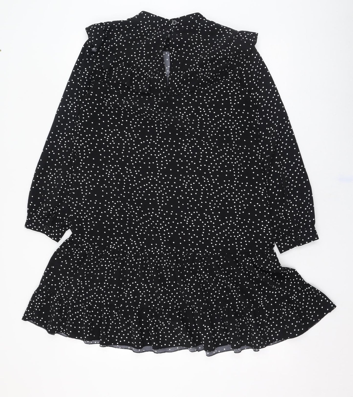 SheIn Womens Black Polka Dot Polyester Trapeze & Swing  Size 8  Round Neck Pullover
