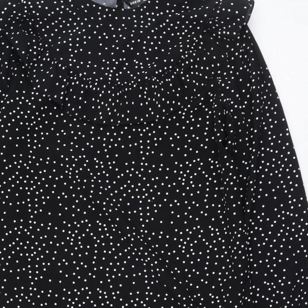 SheIn Womens Black Polka Dot Polyester Trapeze & Swing  Size 8  Round Neck Pullover