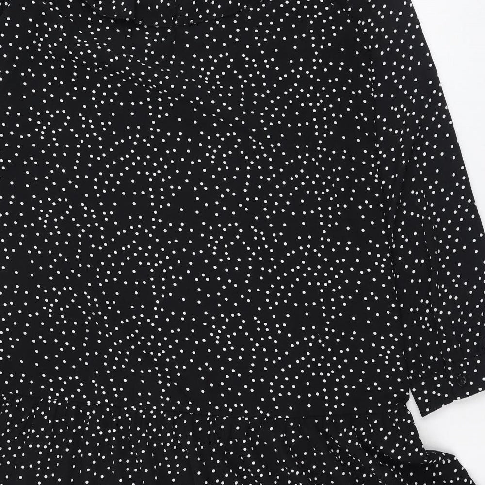 SheIn Womens Black Polka Dot Polyester Trapeze & Swing  Size 8  Round Neck Pullover