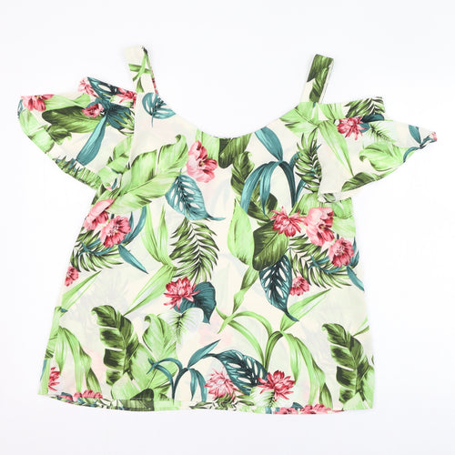 George Womens Ivory Floral Polyester Basic Blouse Size 10 Round Neck