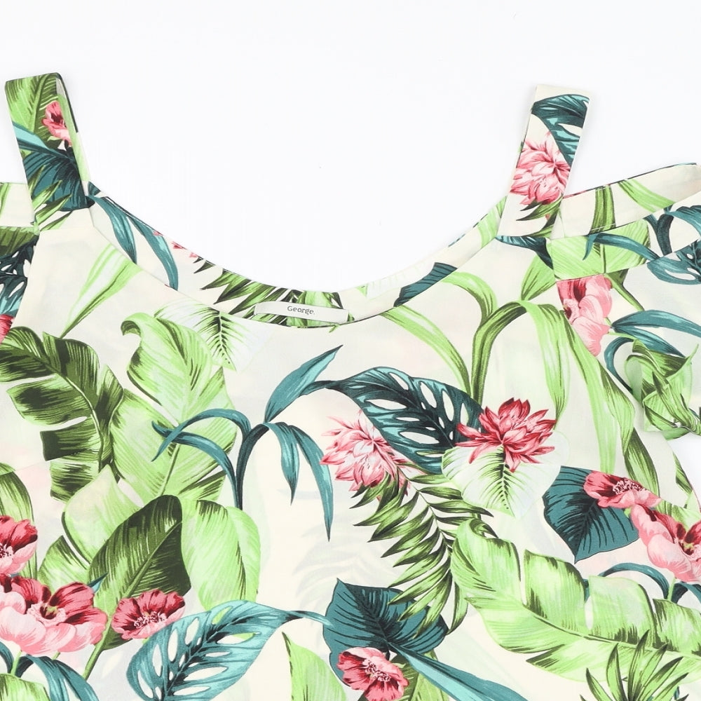 George Womens Ivory Floral Polyester Basic Blouse Size 10 Round Neck