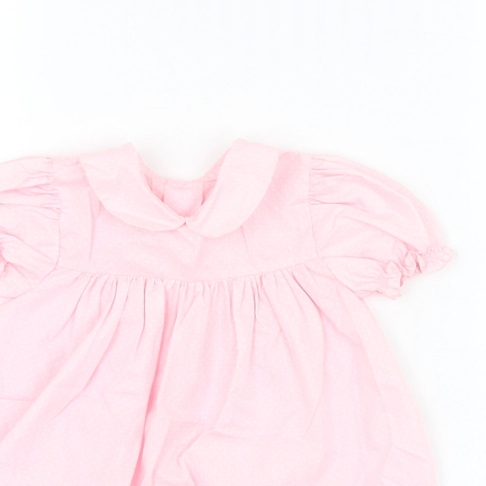 Mothercare Girls Pink Polka Dot Polyester A-Line  Size 9-12 Months  Collared Button
