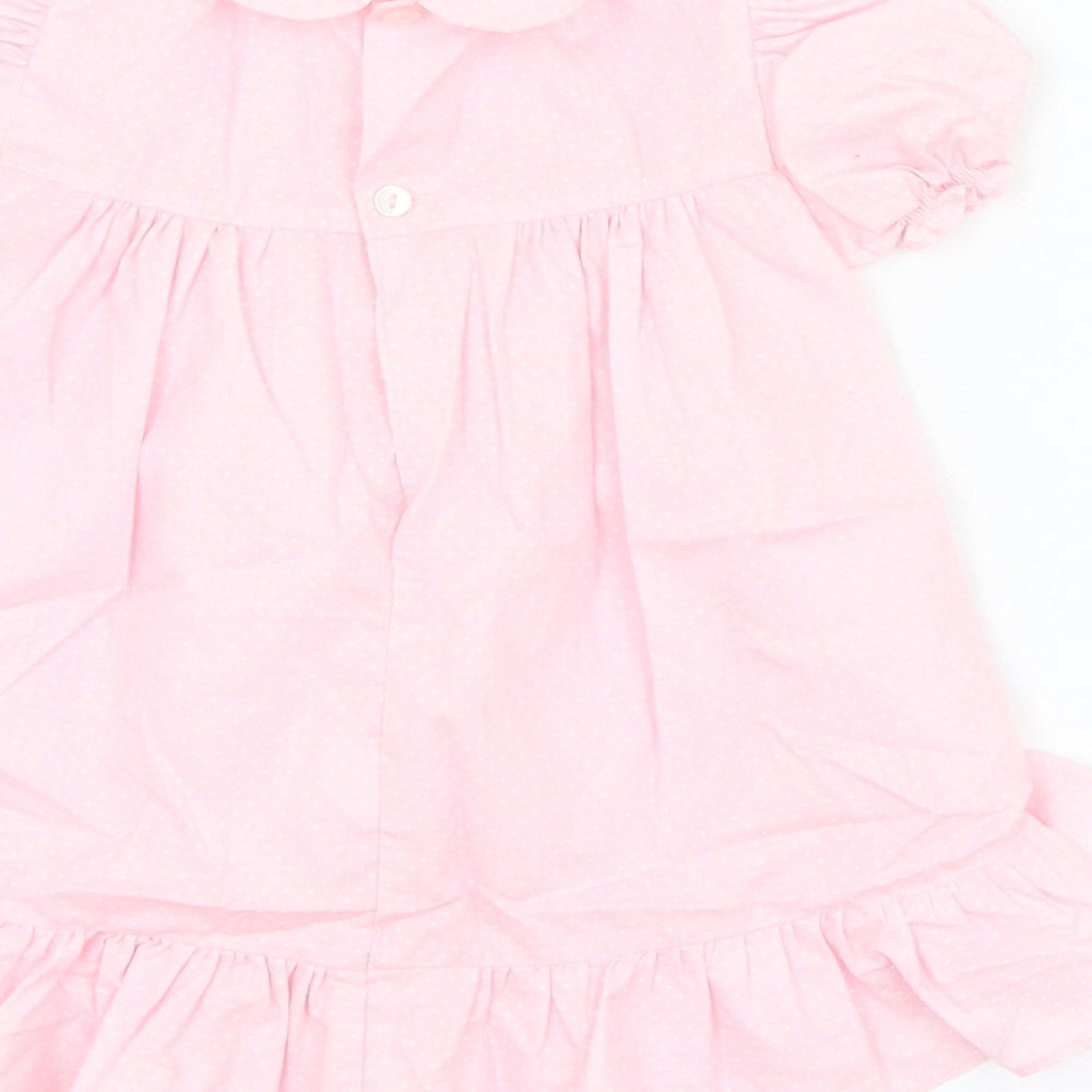 Mothercare Girls Pink Polka Dot Polyester A-Line  Size 9-12 Months  Collared Button
