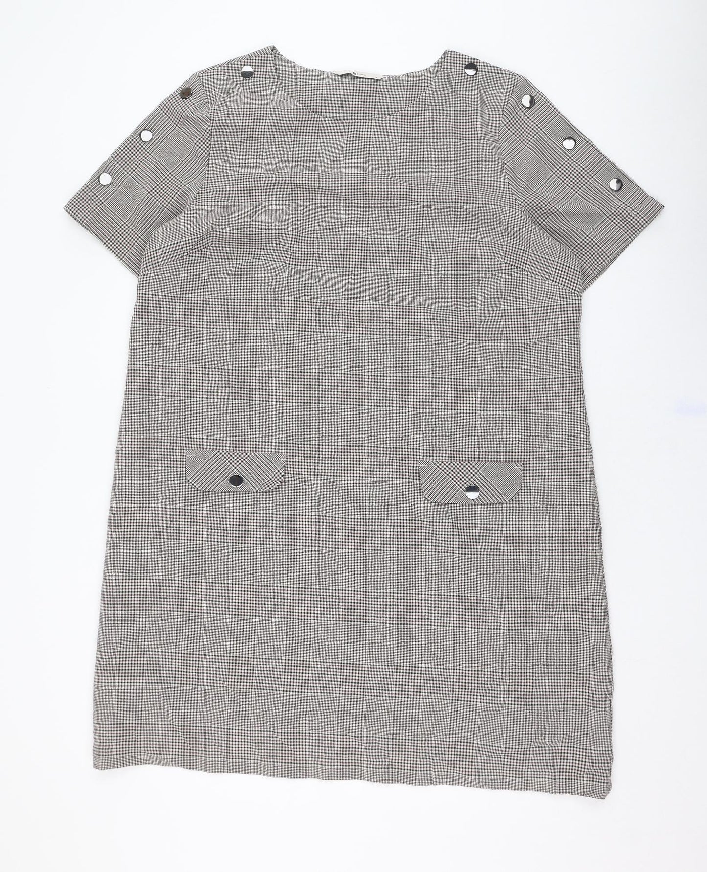 TU Womens Beige Check Polyester Shift  Size 18  Round Neck Pullover