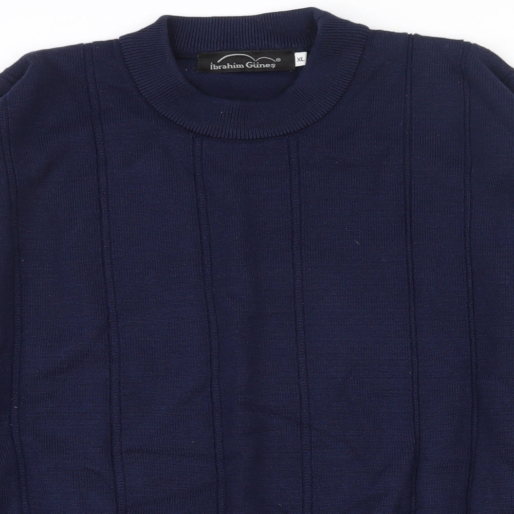 Ibrahim Gunes Mens Blue Crew Neck  Acrylic Pullover Jumper Size XL
