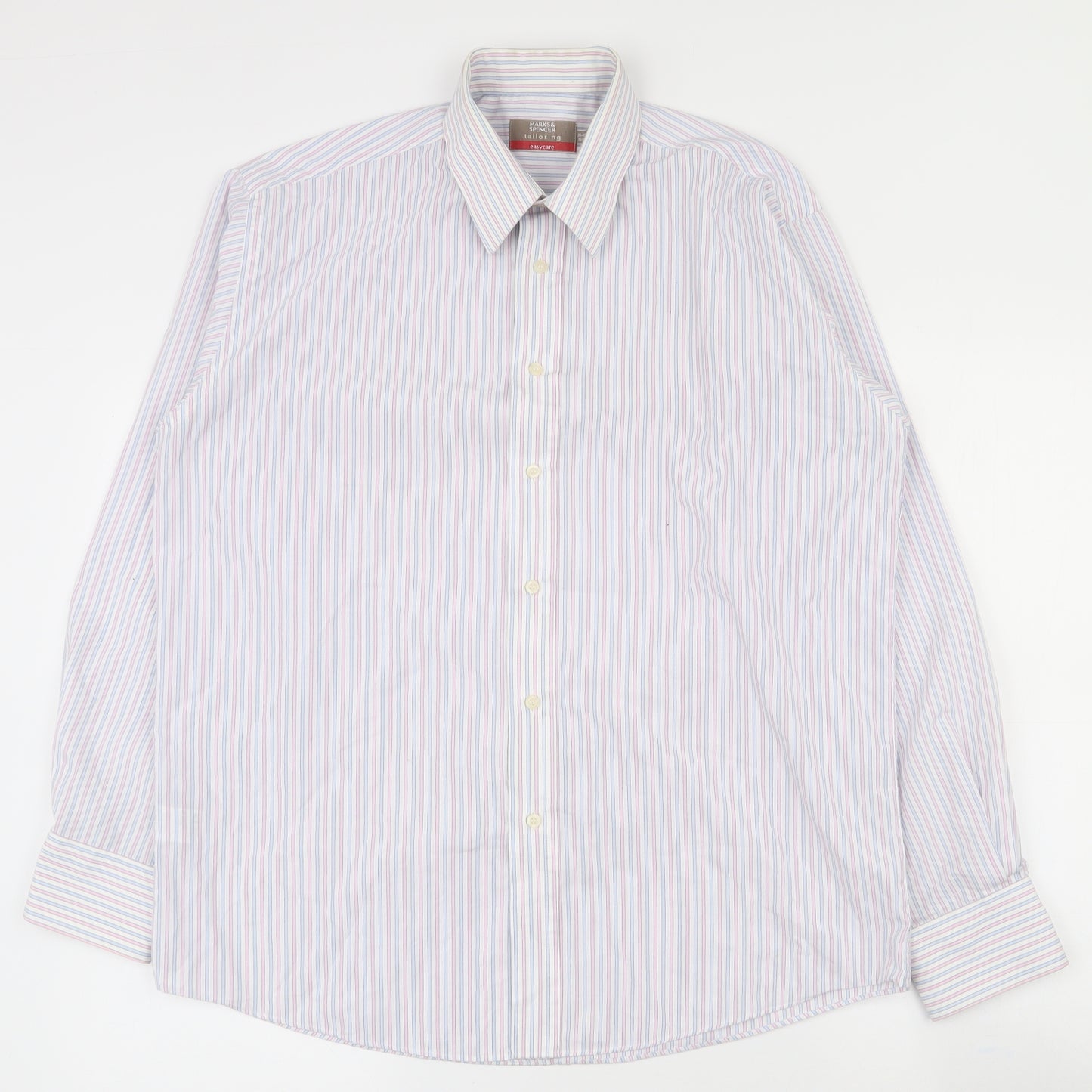 Marks and Spencer Mens Multicoloured Striped Polyester  Dress Shirt Size 39 Collared Button
