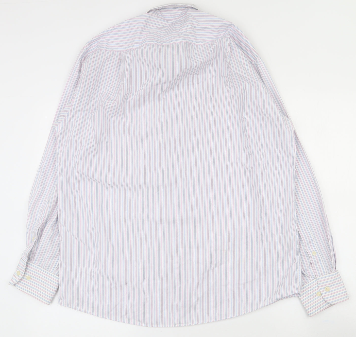 Marks and Spencer Mens Multicoloured Striped Polyester  Dress Shirt Size 39 Collared Button