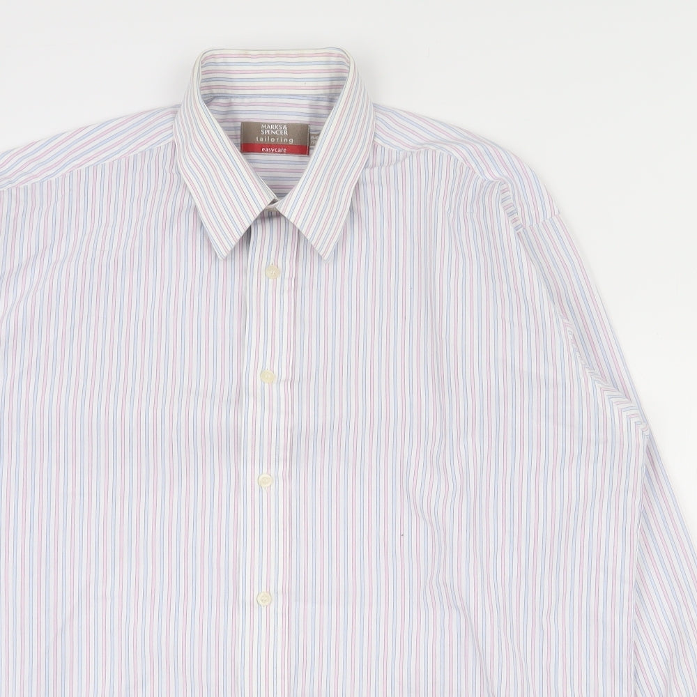 Marks and Spencer Mens Multicoloured Striped Polyester  Dress Shirt Size 39 Collared Button