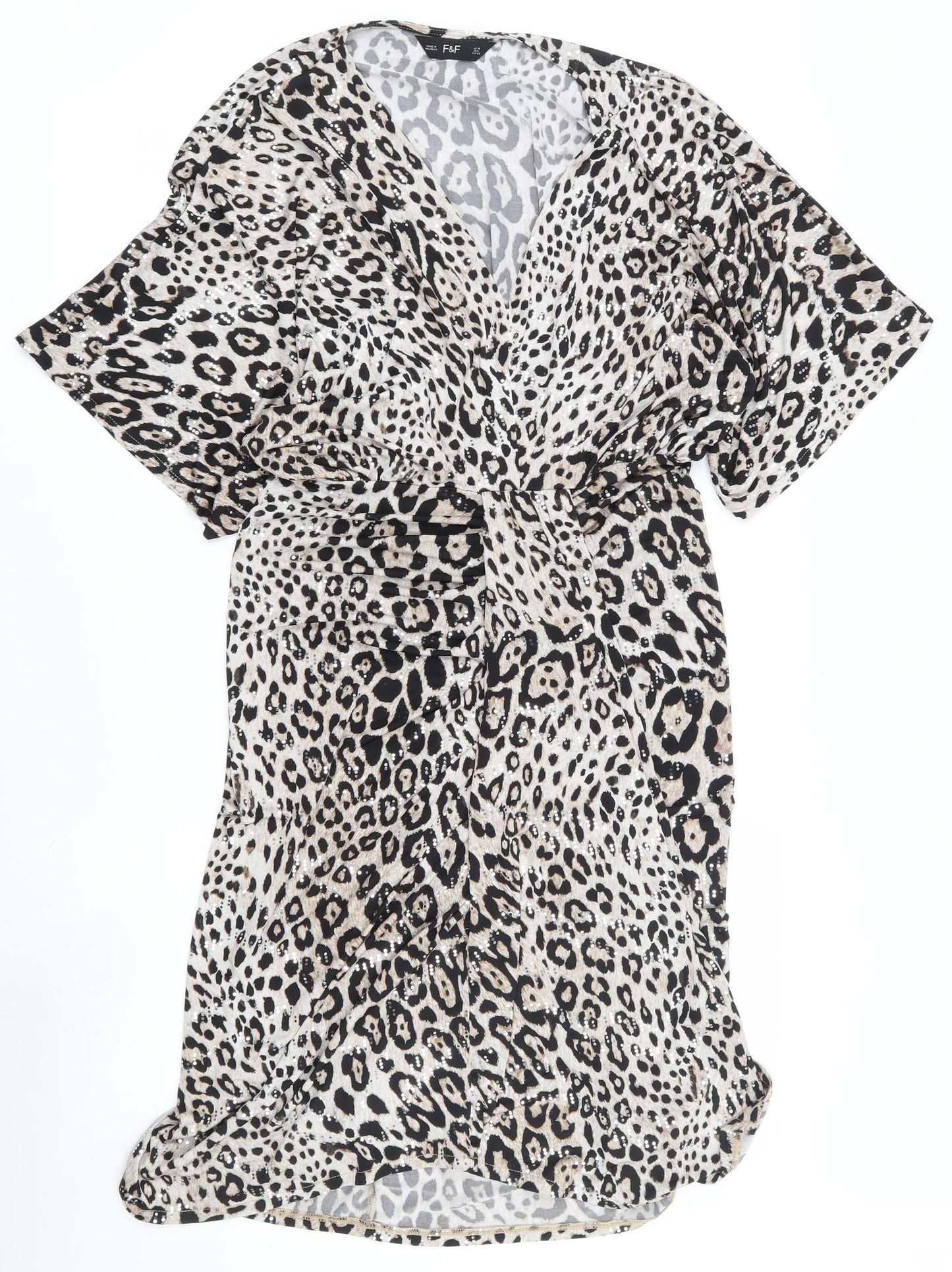F&F Womens Multicoloured Animal Print Polyester Pencil Dress  Size 10  V-Neck Pullover