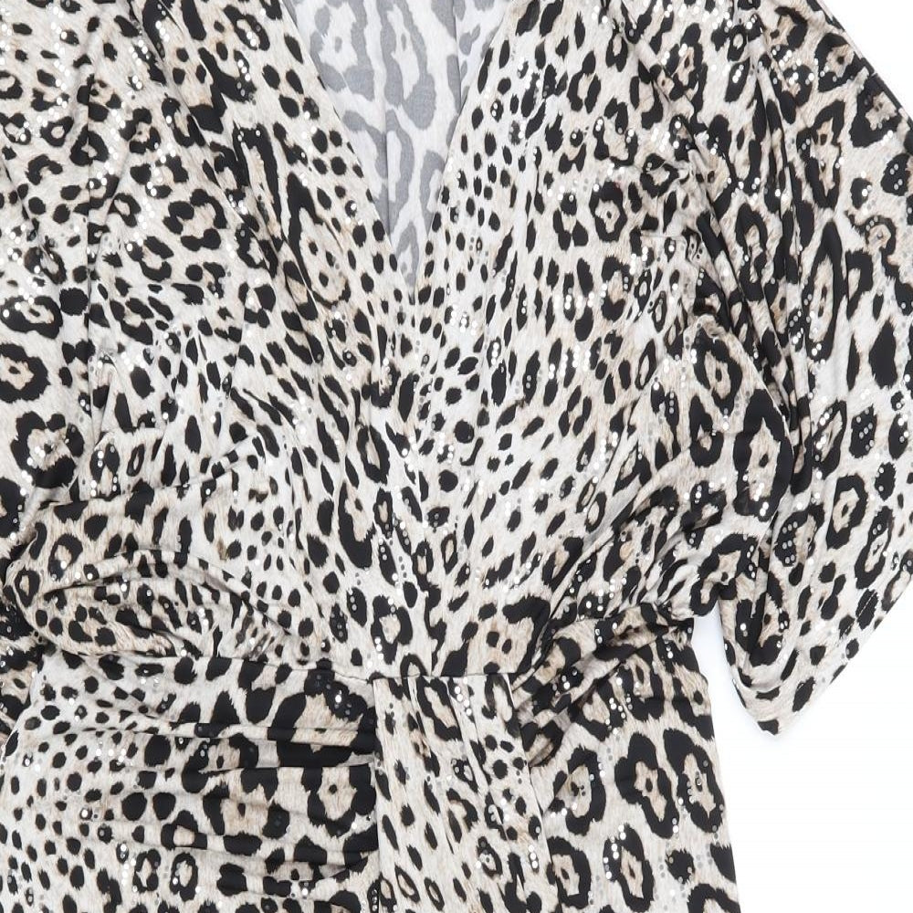 F&F Womens Multicoloured Animal Print Polyester Pencil Dress  Size 10  V-Neck Pullover