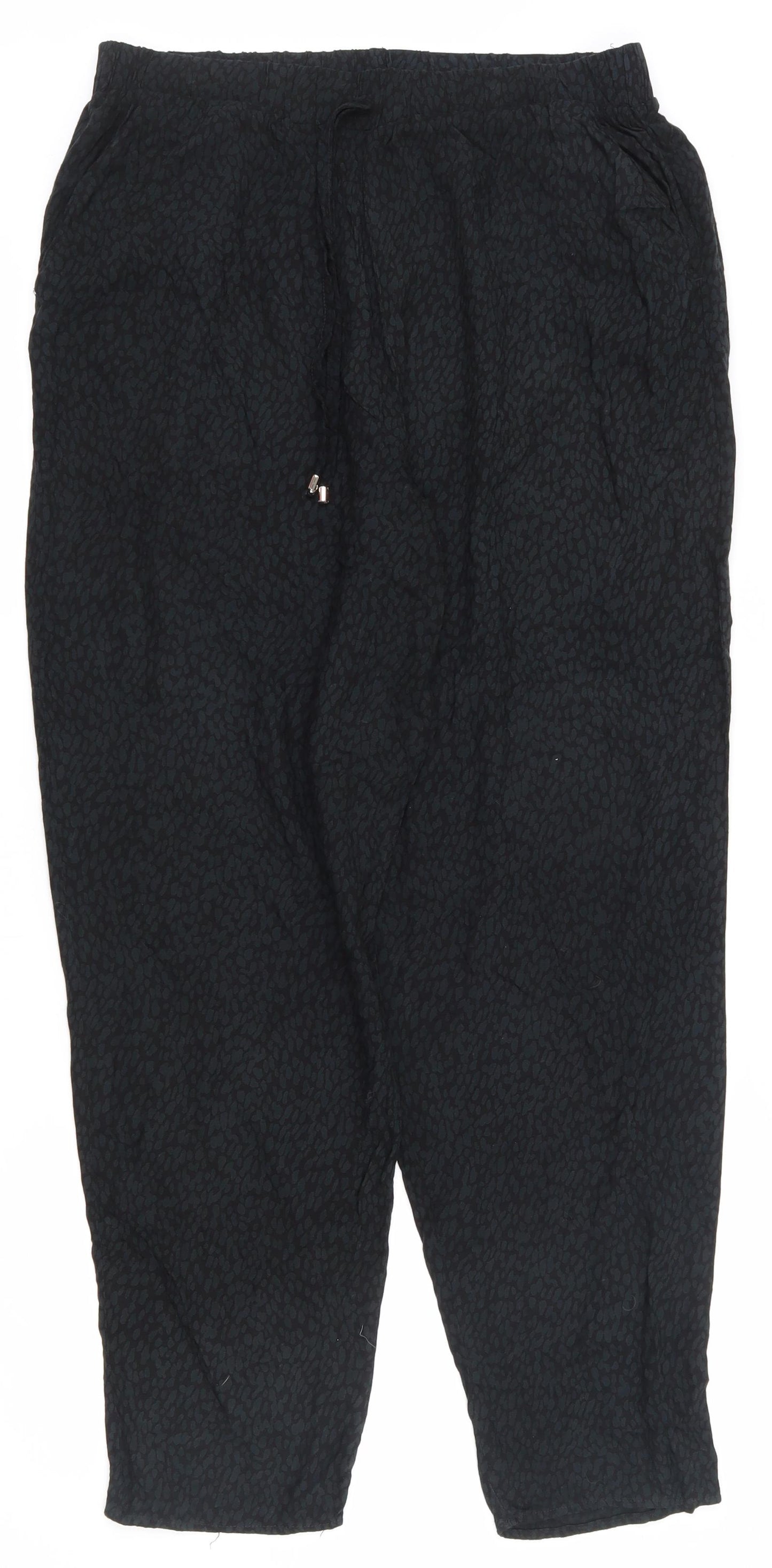 F&F Womens Green Animal Print Viscose Trousers  Size 12 L27.5 in Regular Drawstring