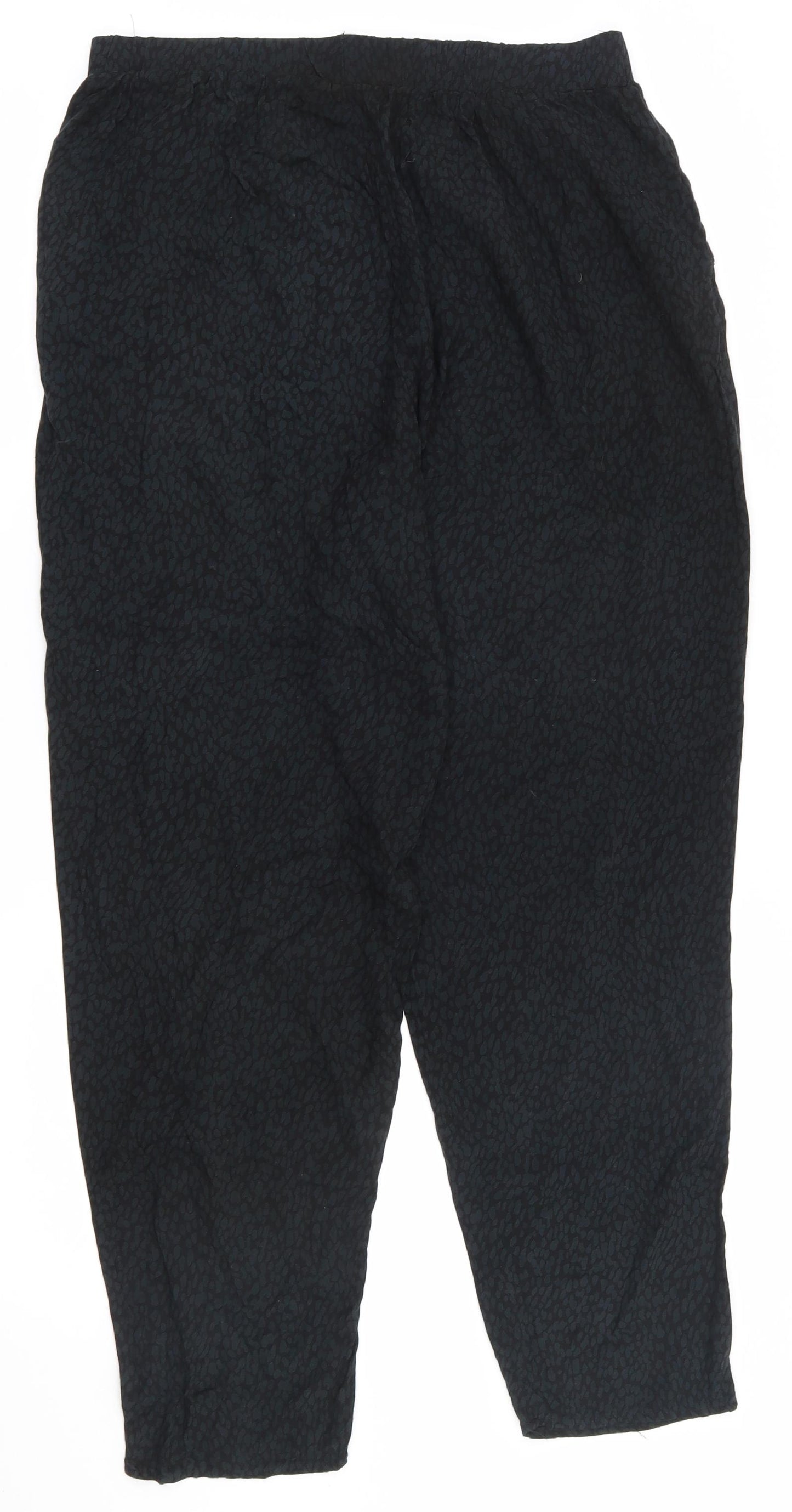 F&F Womens Green Animal Print Viscose Trousers  Size 12 L27.5 in Regular Drawstring