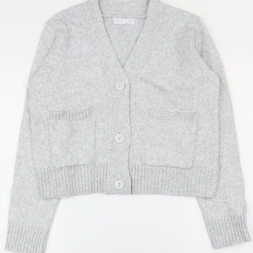 Primark Womens Grey V-Neck  Polyester Cardigan Jumper Size 10