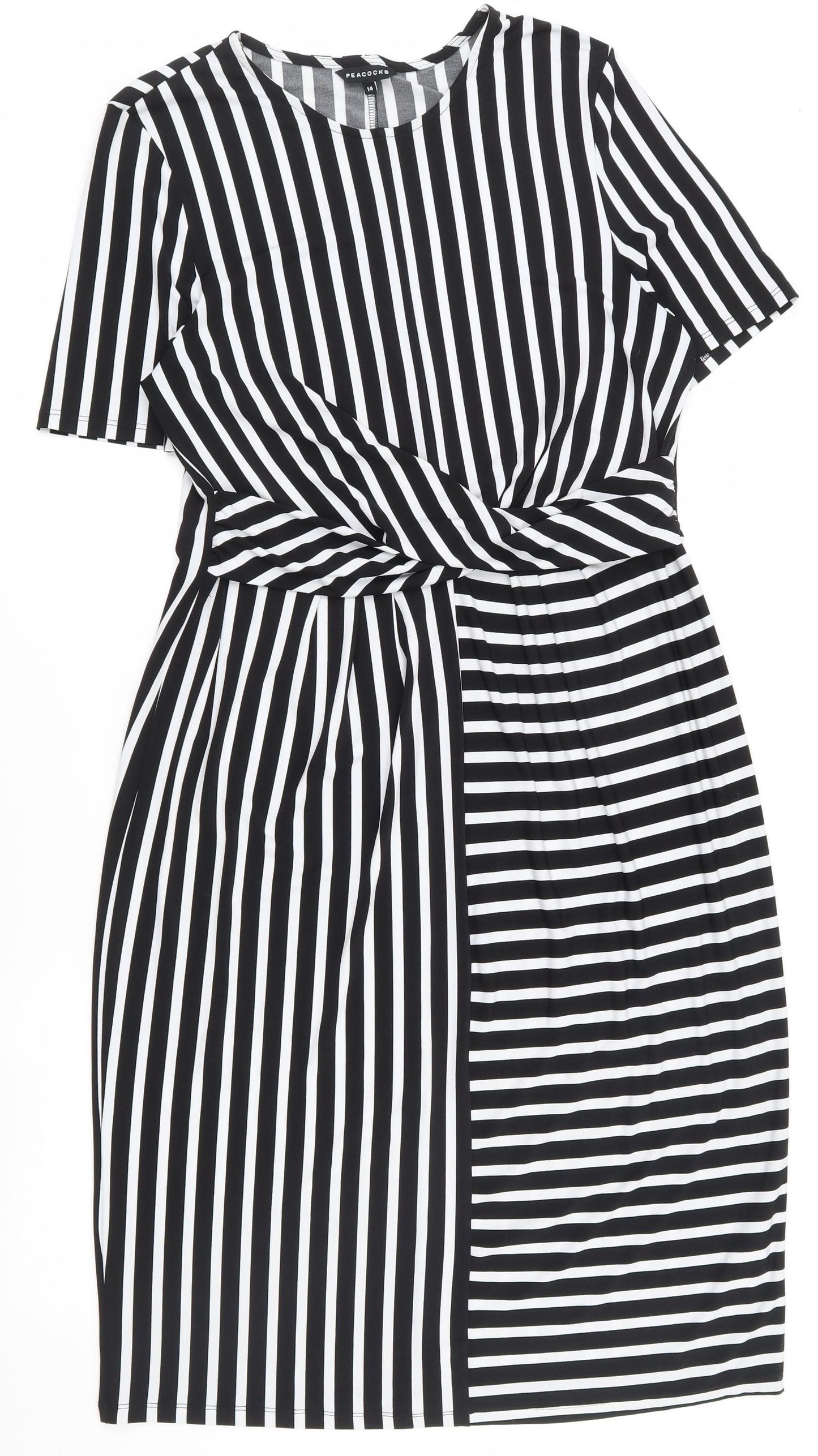 Peacocks Womens Black Striped Polyester Bodycon  Size 14  Round Neck Pullover