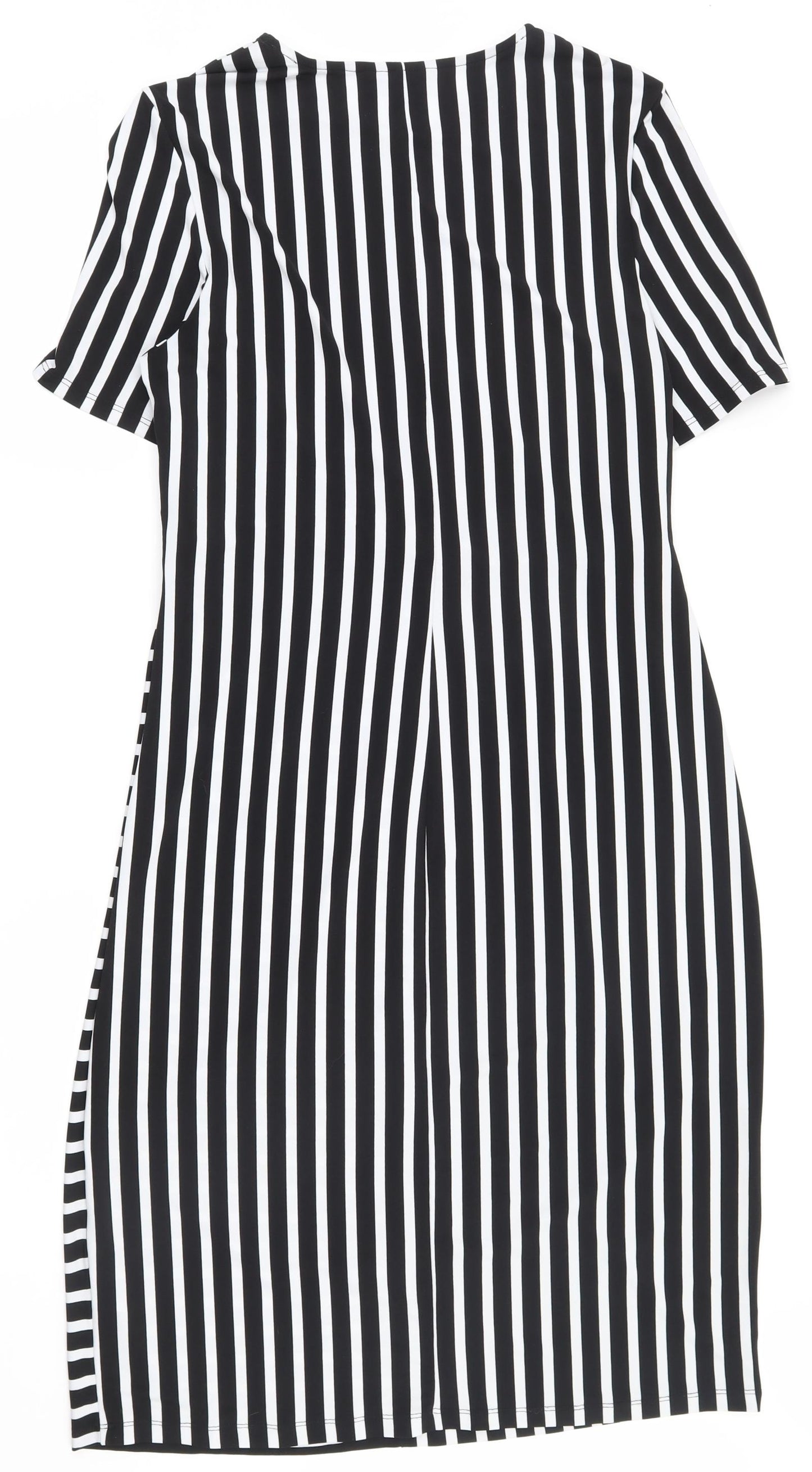 Peacocks Womens Black Striped Polyester Bodycon  Size 14  Round Neck Pullover