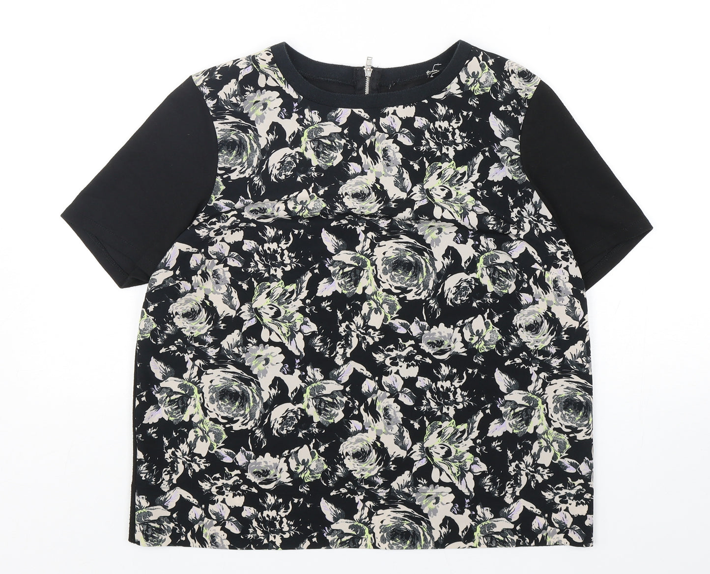 Preworn Womens Multicoloured Floral Polyester Basic Blouse Size L Round Neck