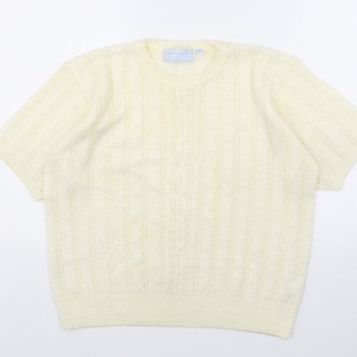 Compliments Womens Beige Round Neck  Acrylic Pullover Jumper Size 14