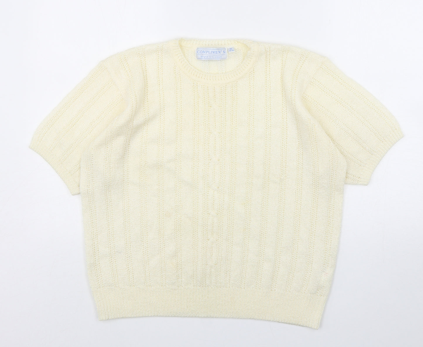 Compliments Womens Beige Round Neck  Acrylic Pullover Jumper Size 14