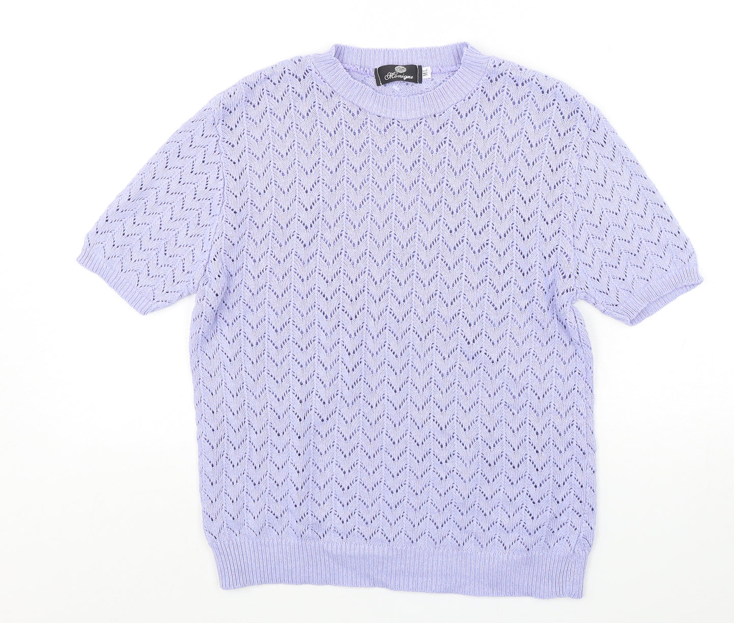 Monique Womens Purple Round Neck  Cotton Pullover Jumper Size M