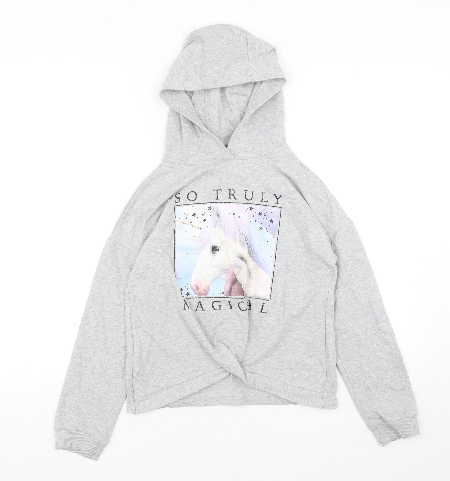 TU Girls Grey  Cotton Pullover Hoodie Size 11 Years  Pullover - Unicorn