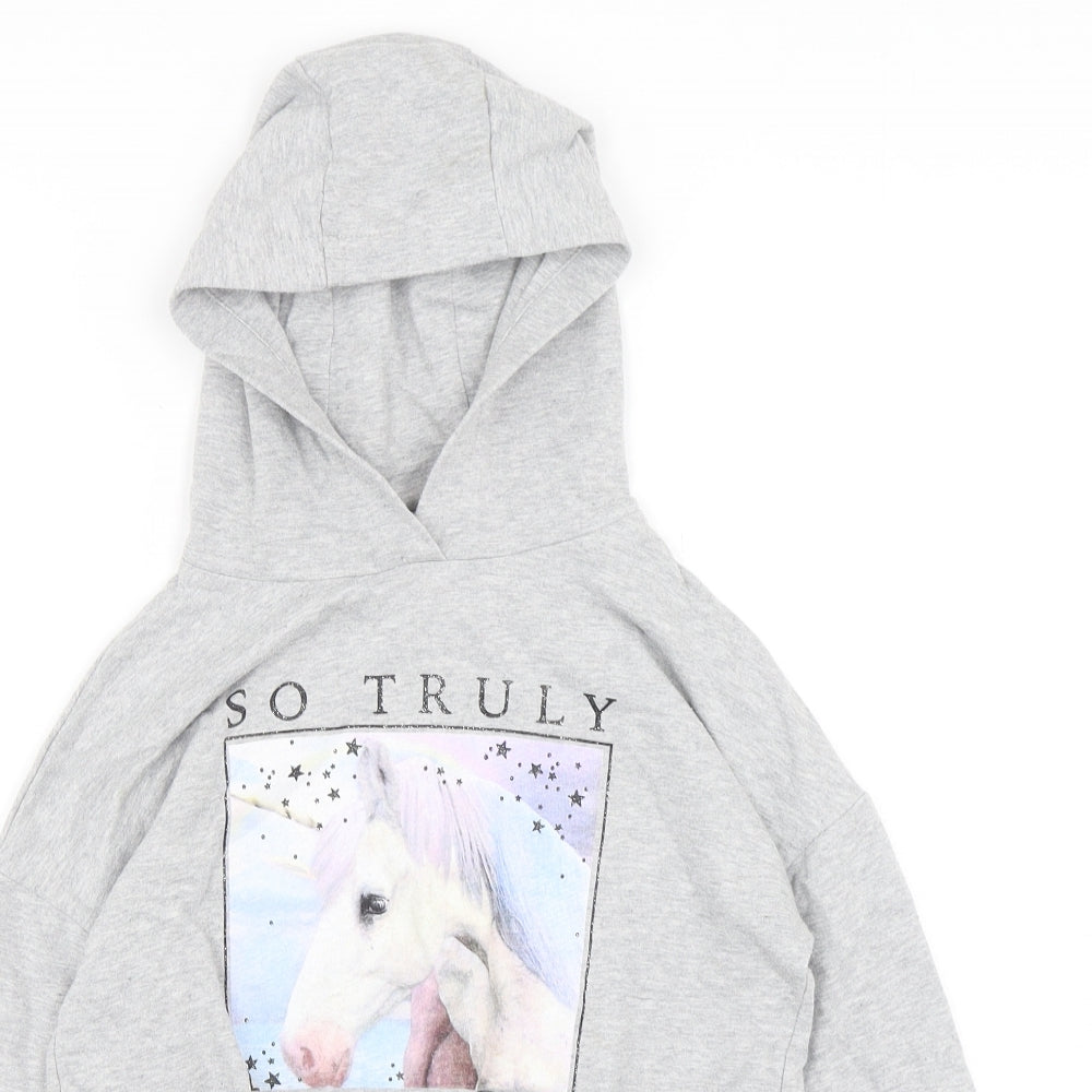TU Girls Grey  Cotton Pullover Hoodie Size 11 Years  Pullover - Unicorn