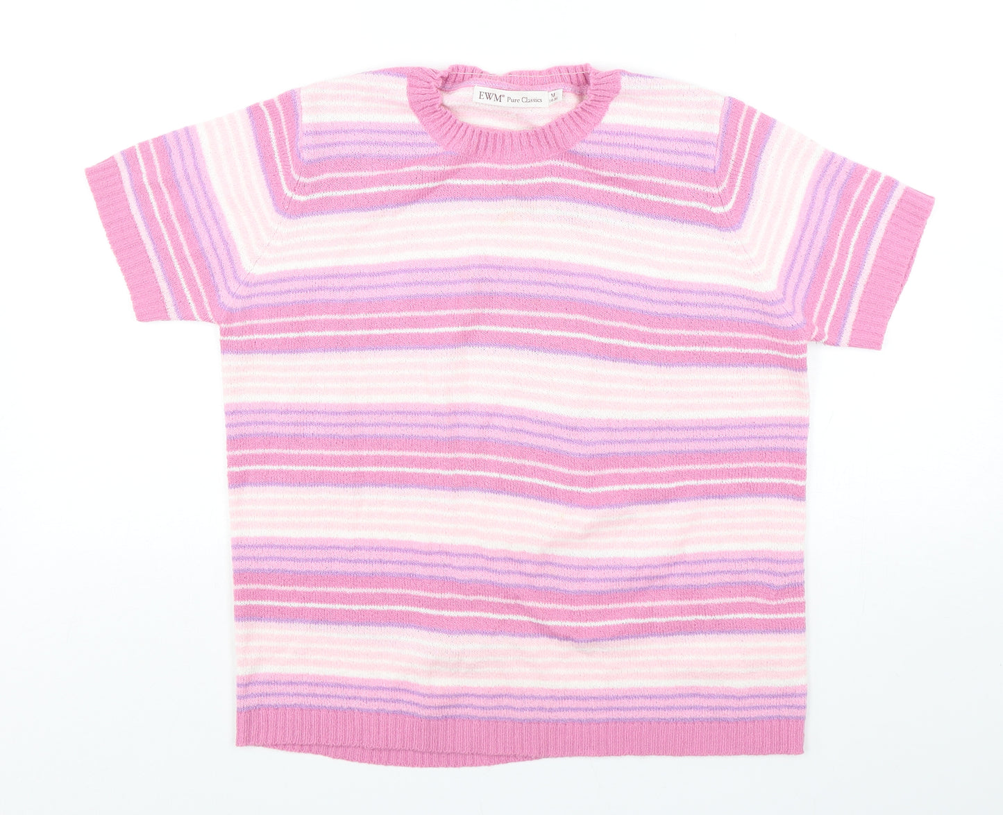 EWM Womens Multicoloured Round Neck Striped Acrylic Pullover Jumper Size 14