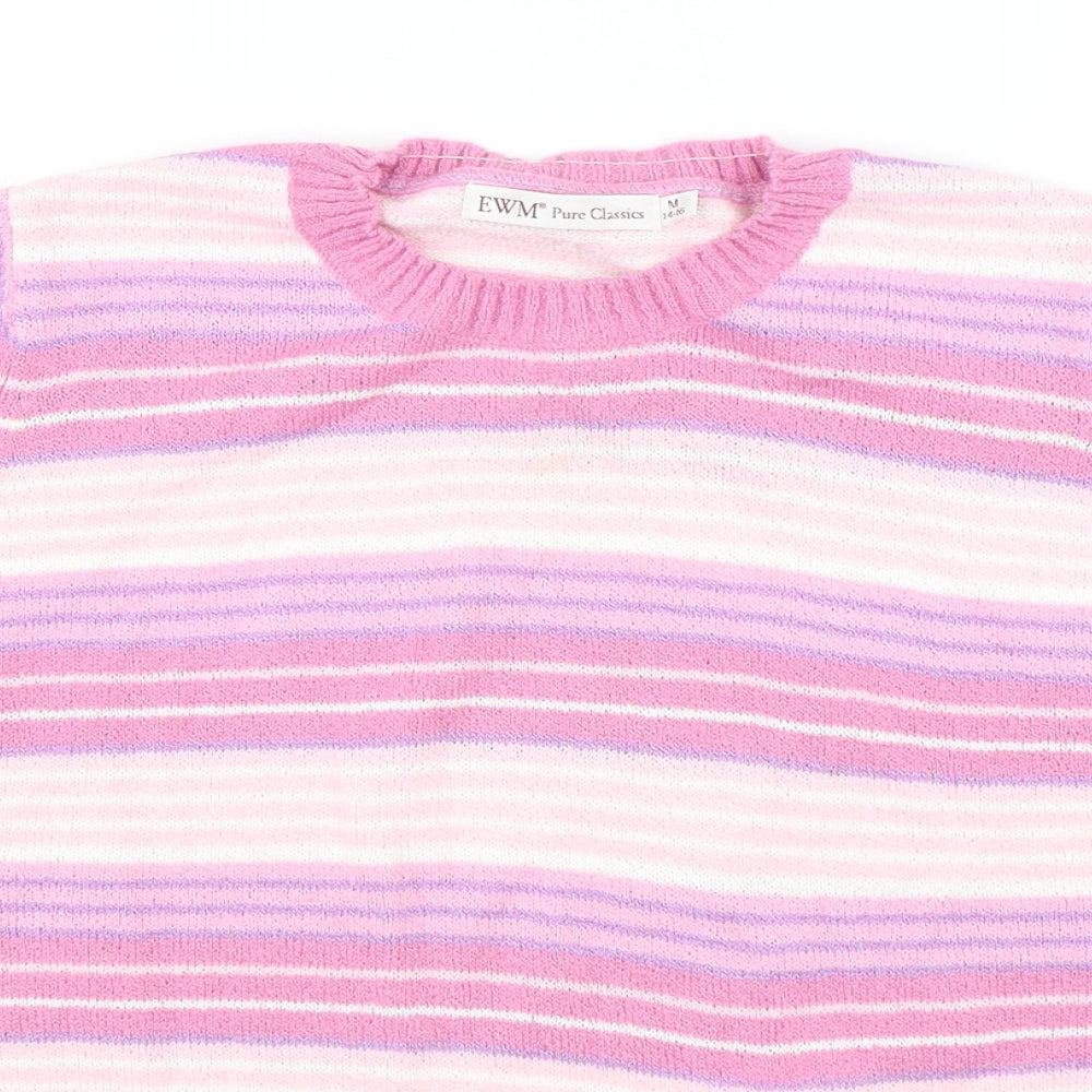 EWM Womens Multicoloured Round Neck Striped Acrylic Pullover Jumper Size 14
