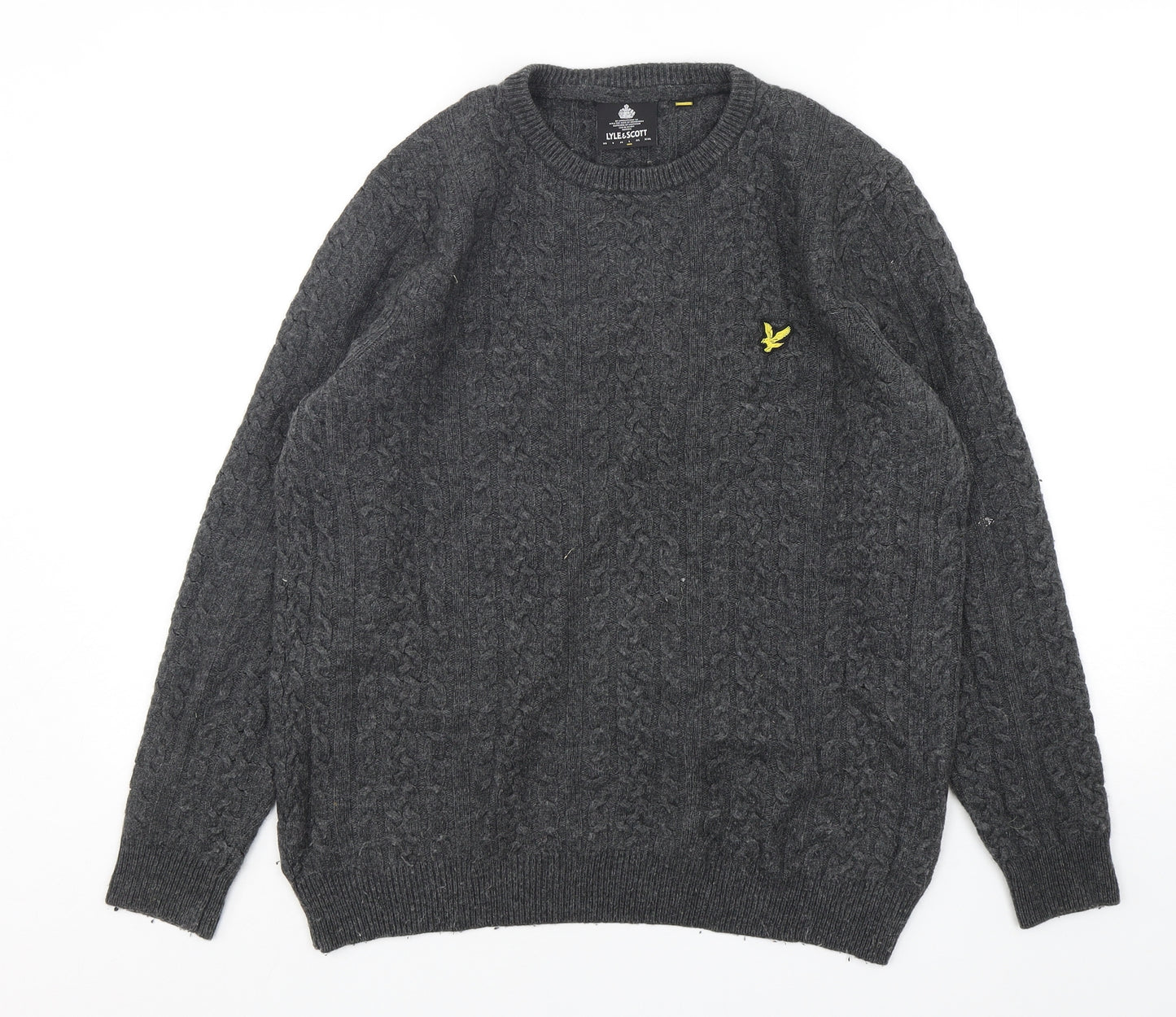 Lyle & Scott Mens Grey Round Neck  Wool Pullover Jumper Size L