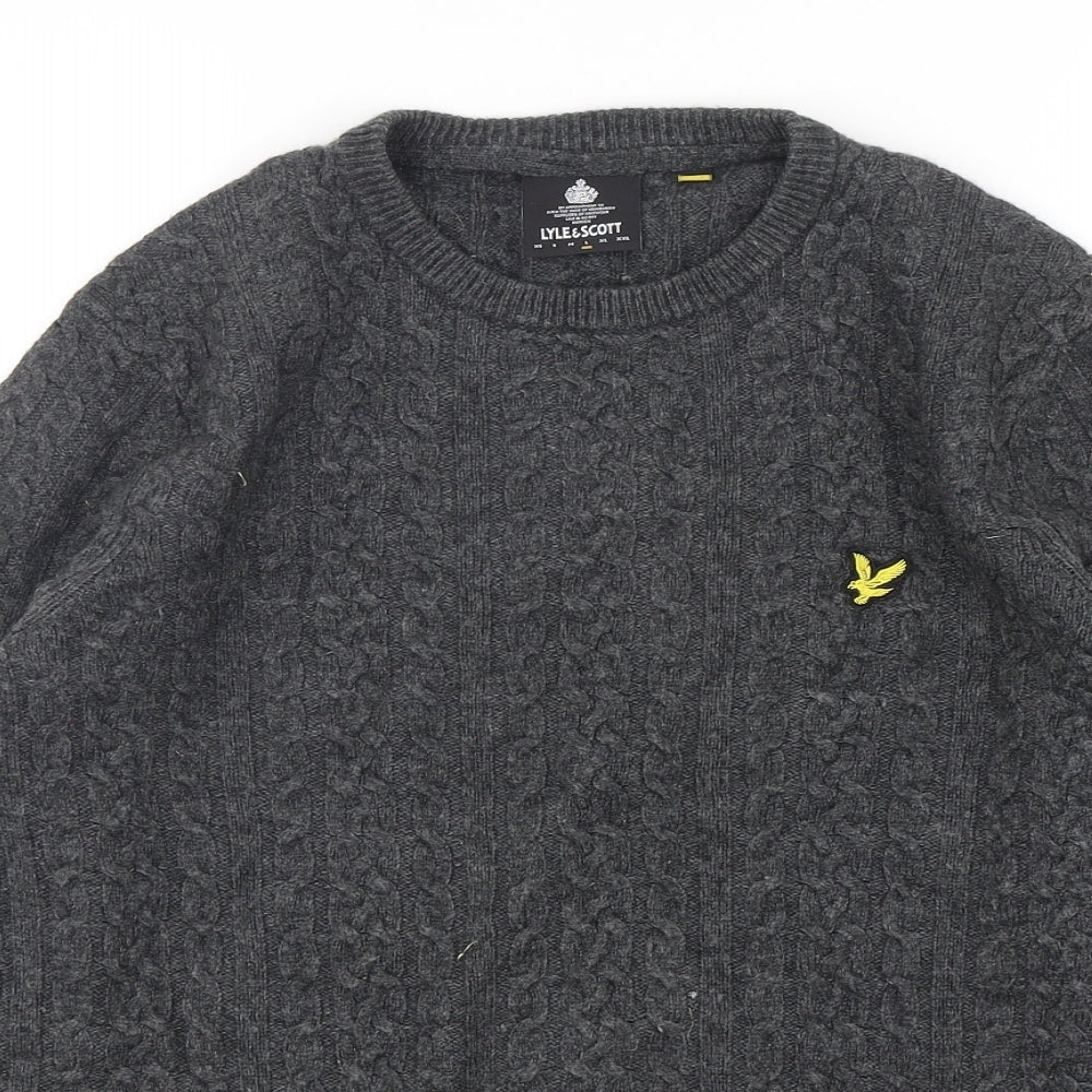 Lyle & Scott Mens Grey Round Neck  Wool Pullover Jumper Size L