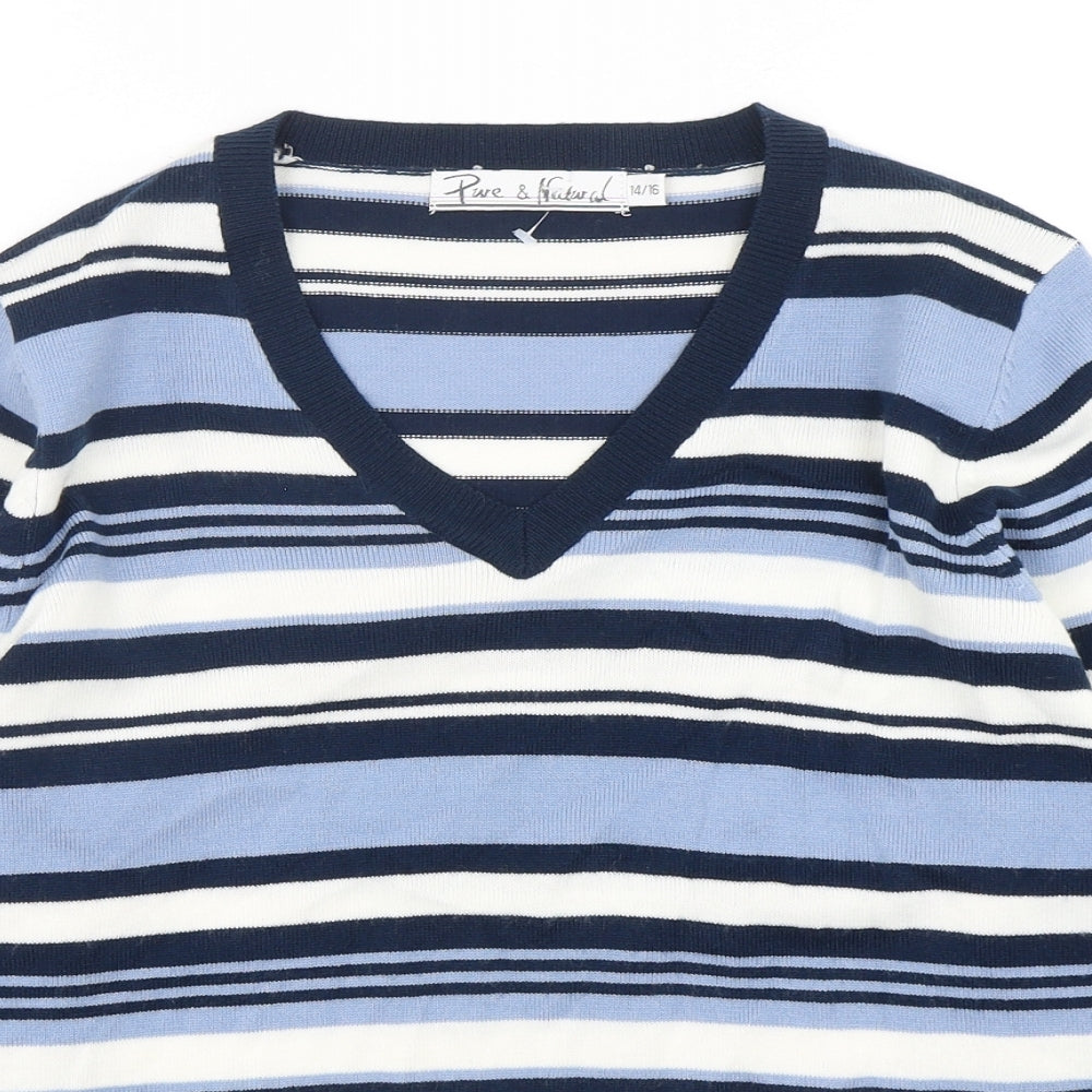 Pure & Natural Womens Multicoloured V-Neck Striped Acrylic Pullover Jumper Size 14