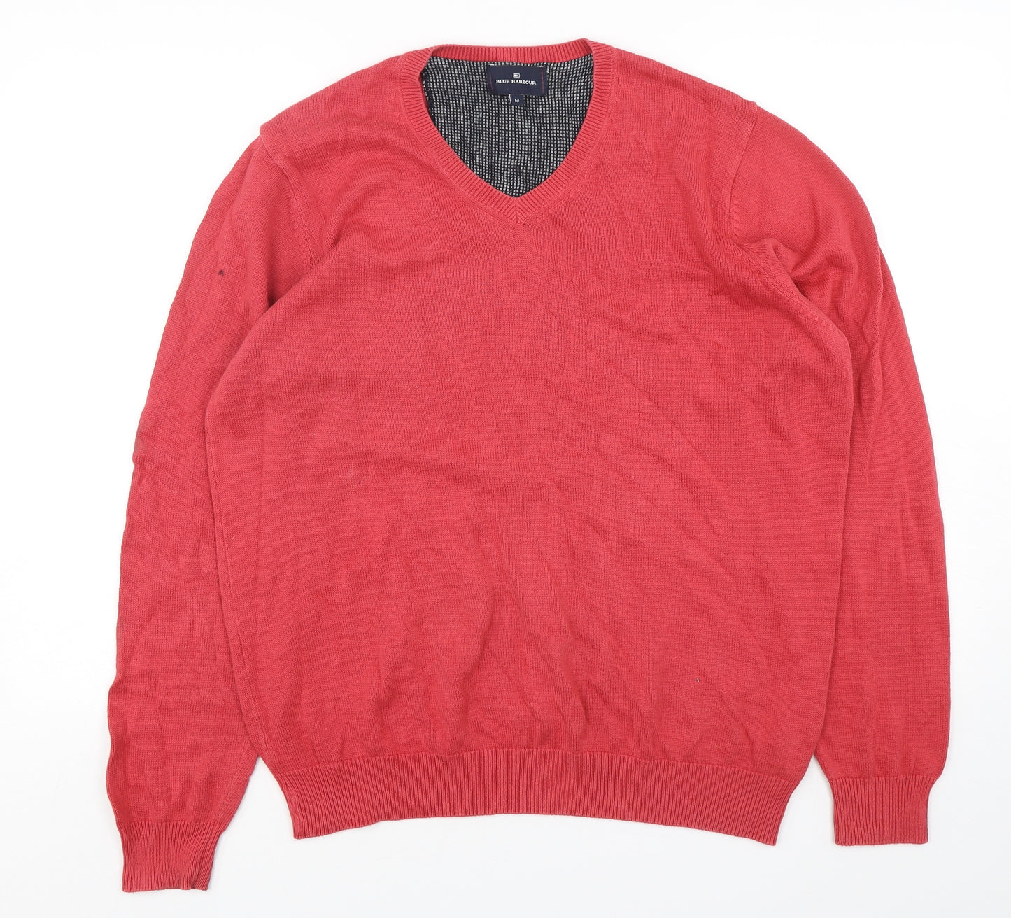 Blue Harbour Mens Red V-Neck  Cotton Pullover Jumper Size M