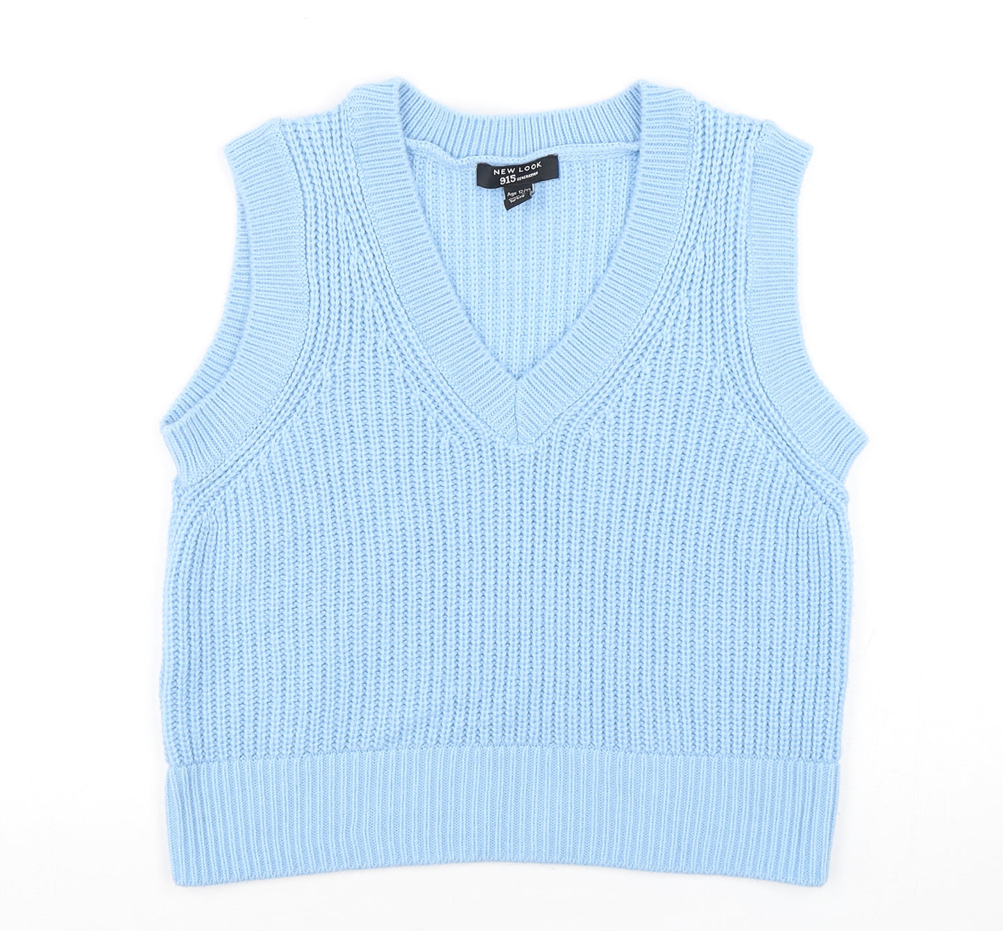 New Look Girls Blue V-Neck  Acrylic Vest Jumper Size 12-13 Years